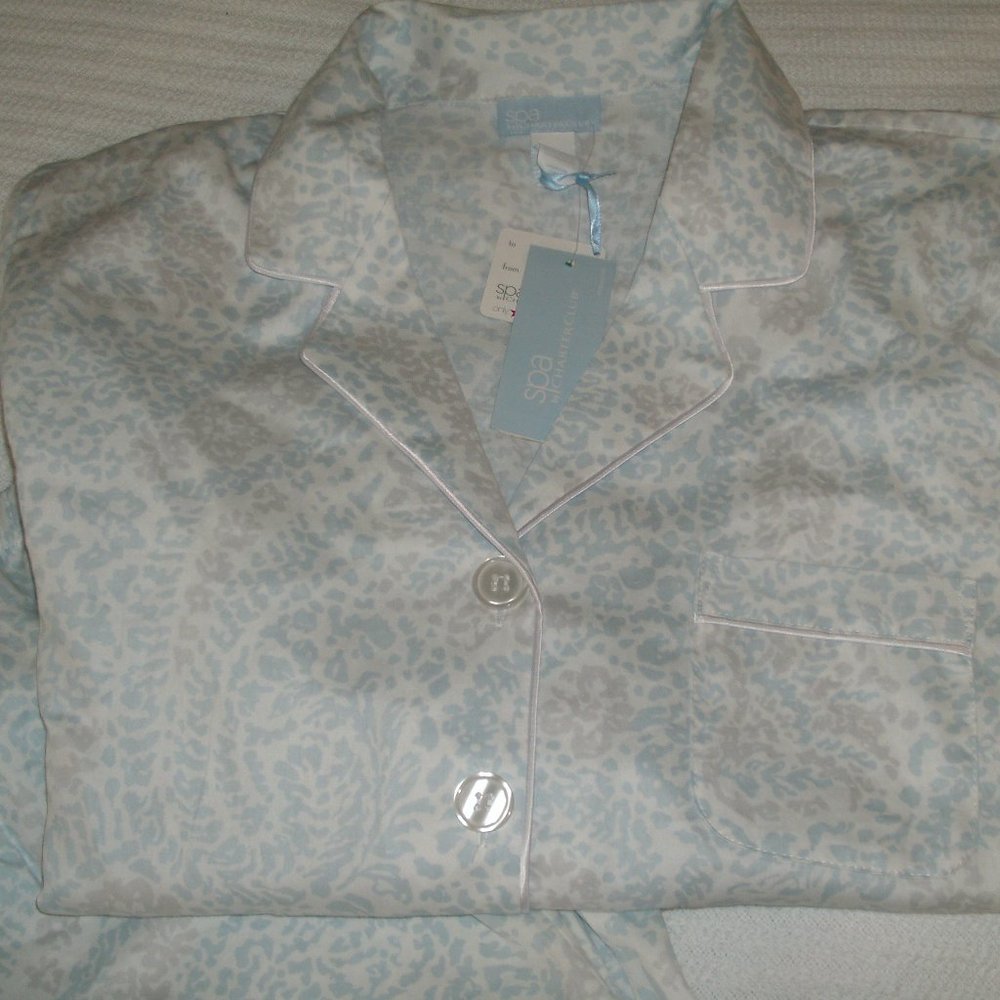 Spa by Charter Club Light Blue Gray White Print Pajamas Size Large NWT